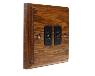 Classic Wood 2Gang TV/FM Co-Axial Isolated Socket in Medium Oak